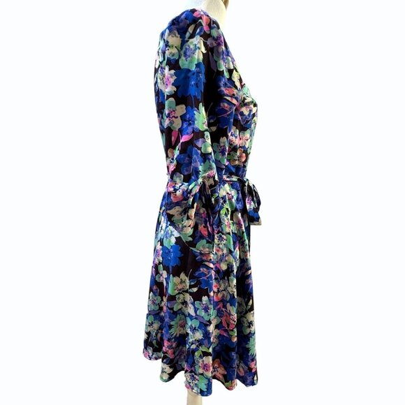Yumi Kim 100% Silk Wrap Dress Women XS Blue Floral 3/4 Sleeve Cottagecore Garden - Picture 6 of 13